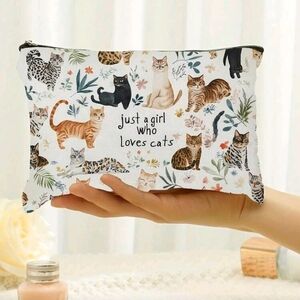 Just A Girl Who Loves Cats Canvas Zipper Pouch Cat Print Cat Lover Purse